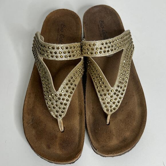 Bio Gold Sandals Gold Glitter Slip On Thong Style Shoe Size 8 - Picture 5 of 9